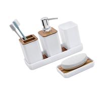 5Piece Bathroom Organizers Set Including Soap Dispenser Toothbrush Holder Tumblers Vanity Tray And Multipurpose Holders Bathroom Decors Set