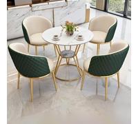 5Piece Conference Table Set with High Back PU Leather Chairs Dark Green & Beige Ideal for Office Reception Small Meetings and Home KitchensPerfect Negotiation Table for 4