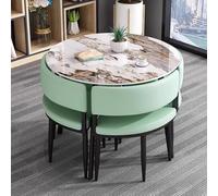 5Piece Dining Room & Kitchen Set Round Marble Dining Table for 4Light Cyan Recept Table Perfect for Smals & Contemporary Decor