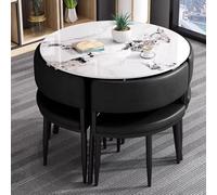 5Piece Dining Set with Round Marble Table for 4 Stone Top Kitchen Table for Smals Modern Recept TableDining Fur (Nero)
