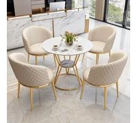 5Piece Negotiation Table Set Small Conference Room Table with High Back PU Leather Chairs Beige Office Reception Furniture for Home & Kitchen