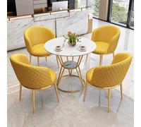 5Piece Office Reception Table Set Small Conference Negotiation Table for 4 with High Back PU Leather Chairs Stylish Yellow Design for Home Kitchen or Office Use
