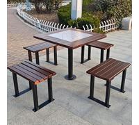 5Piece Outdoor Patio Dining Set Brown Stainless Steel Checkerboard Table & Chairs for Porch Poolside Yard GardenWeatherResistant & Stylish