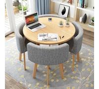 5Piece Round Dining Table Set for 4 80 cm Diameter SpaceSaving Stacking Chairs Ele Recept Fur Modern Table & Chair Ensemble (Color: E1)