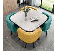 5Piece Round Dining Table Set with 4 Chairs Kitchen Breakfast Bar Fur 31.5"x29.5" Conference Table for Dining Room Modern Home Decor