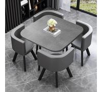 5Piece Round Dining Table Set with 4 Chairs SpaceSaving Square Table and Stacking Chairs Modern Kitchen Fur for Dining Room and Living Room