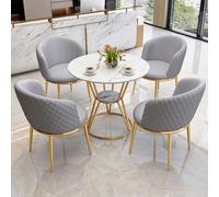 5Piece Small Conference Table Set for Office & Home Grey PU Leather High Back Chairs Ideal for Reception Negotiation and Dining in Meeting Rooms