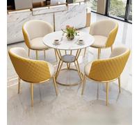 5Piece Small Conference Table Set for Office Reception Negotiation Table for 4 with High Back PU Leather Chairs Modern Yellow & Beige Design for Home & Kitchen