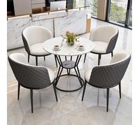 5Piece Small Conference Table Set with High Back PU Leather Chairs Dark Gray & Beige Ideal for Office Reception Home Kitchen and Negotiation Meetings.