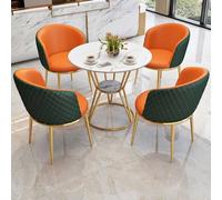 5Piece Small Conference Table Set with High Back PU Leather Chairs Dark Green & Orange Ideal for Office Reception Home Kitchen and Negotiation Rooms