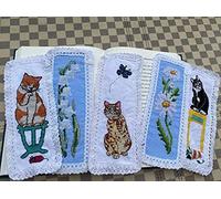 5pieces,14 Count aida Fabric Cats and Flowers Cross Stitch Bookmark, 8x20cm,100% Cotton, Cats Cross Stitch Bookmarks
