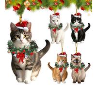 5Pieces Cat Ornaments for Christmas Tree, 2D Acrylic Christmas Tree Cat Pendant, 2025 Best New Year Gif-t for Cats Lovers, Happy C-hristmas Pet Hanging Trees Gif-t for Cats Mom, Dad