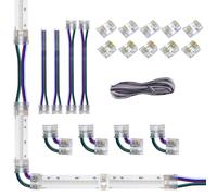 5pin 12mm COB Connector Kit for RGBCCT LED Strip Lights,1m 5 Conductor 24AWG Wire,10pcs Gapless Strip to Wire/Strip,4pcs L-Shaped,4pcs One/Dual-End with Wire (5-pin 12mm)