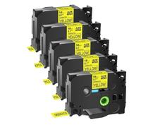 5PK Black On Yellow Laminated Label Tape 18mm Compatible With TZE TZ-641 For Standard Label Printers Like PT550 PT-D450