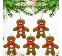 5Pk Christmas Gingerbread Ornaments, Ginger Man Figurine with Strings Hanging Ornaments for Xmas Tree, Holiday Party Festive Season Birthday Gift - 12.5cm