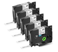 5PK Multi Colored Label Tape 12mm Compatible With Tze 231 431 531 631 731 Laminated Tape For PTD410 PTD460BT Printer(5PK Black on White)
