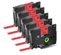 5PK Multi Colored Label Tape 12mm Compatible With Tze 231 431 531 631 731 Laminated Tape For PTD410 PTD460BT Printer(5PK Black on Red)