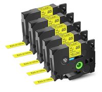 5PK Multi Colored Label Tape 12mm Compatible With Tze 231 431 531 631 731 Laminated Tape For PTD410 PTD460BT Printer(5PK Black on Yellow)