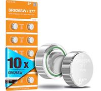 5Plus 10-Pack AG4 LR626 377 1.5V Button Cell Batteries - 0% Mercury Coin Batteries for Watches, Key Fobs, Scales, Wearables & Small Electronics
