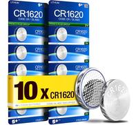 5Plus 10-Pack CR1620 3V Lithium Batteries - Compatible with CR1620, DL1620, ECR1620 - Ideal for Key Fobs, Scales, Toys, LED Lights, Car Keys, Wearables & Medical Devices