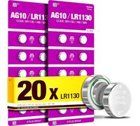 5Plus 20-Pack LR1130 AG10 SR1130 LR54 189 387 390 389 1.5V Alkaline Button Cell Batteries - for Watches, Hearing Aids, Glucometers, Key Fobs, Car Keys, and Small Electronics