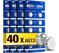 5Plus LR44 1.5V Button Cell Batteries 40-Pack AG13, A76, 357, SR44, L1154, G13, LR1154, RW82 Compatible Long-Lasting Power for Watches, Toys, Calculators, Hearing Aids, Key Fobs, Glucometers & More