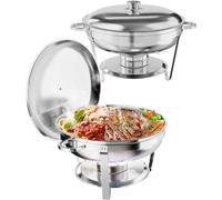 5QT Chafing Dish Buffet Set, 2Pcs Round Chafer Set, Stainless Steel Buffet Server Food Warmers With Lids & Food Pans, Frame, Fuel Holder for Catering Parties Buffet