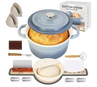 5QT Enameled Steel Dutch Oven with Proofing Basket, Non-Stick Ovenproof Casserole Pot, Blue Gray Dutch Oven for Braising, Stews, Roasting & Bread Baking