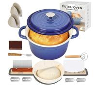 5QT Enameled Steel Dutch Oven with Proofing Basket, Non-Stick Ovenproof Casserole Pot, Dark Blue Dutch Oven for Braising, Stews, Roasting & Bread Baking