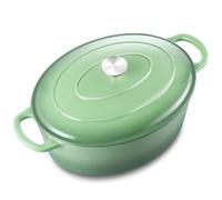 5QT Oval Dutch Oven Pot with Lid, Leonyo 5 Quart Enameled Oval Cast Iron Dutch Oven for Sourdough Bread Breaking, Heavy Duty Cookware for Braising, Stews, Roasting, Pistachio Green