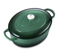5QT Oval Dutch Oven Pot with Lid, Leonyo 5 Quart Enameled Oval Cast Iron Dutch Oven for Sourdough Bread Breaking, Heavy Duty Cookware for Braising, Stews, Roasting, Emerald