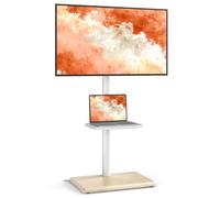 5Rcom Universal Swivel TV Floor Stand with Mount for 32-60 Inch TVs up to 40 kgs, Height Adjustable TV Stand with Swivel, Tall TV Stand with Black Wooden Base, Max VESA 400x400mm (Beige)