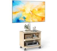 5Rcom White TV Stand on Wheels for 32-65 inch LED LCD OLED Plasma Flat Curved TVs, Height Adjustable TV Cabinet With Bracket up to 40kgs, Mobile TV Stand with Wooden Shelves Max VESA 400x400mm