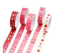 5Rolls x Pink Flower and Red Strawberry Print Washi Tape for Scrapbook Supplies - Decorative Craft Tape Coloured Masking Tapes for DIY Arts & Crafts, Bullet Journals, Scrapbooking, Journaling Supplies