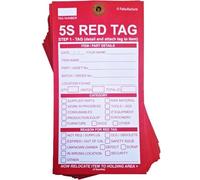 5S Red Labels from The Lean Centre. Pack of 50. Red and White Colour. Tough Card Material with Reinforced Edged Punched Hole for All Industrial Sectors and Offices. Easy to Write on and Clear.