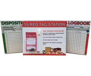 5S Red Tag Station Logbook Kit. This kit comprises of 5S Red Tags, Red Tag Dispenser with a Dry Wipe Red Tag Logbook and Dry Wipe Disposition Actions Board.