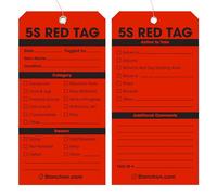 5S Red Tags, Wired, Pack of 50, Durable Wire Ties, Bright, Pre-Wired for Efficient Organizational Use - Ideal for Workshops & Office Settings (50 Pack)