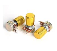 5Set WH148 1K 2K 5K 10K 20K 50K 100K 250K 1M Linear Potentiometer 15mm 3pin with Gold Aluminum Alloy Knob Cap Potentiometer Kit Resistor elements (Size : 250K OHM)