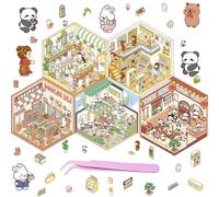 5Sets DIY 3D House Stickers, Multi-Themed Fun Scene Make Your Own Decal, Cute Cartoon Miniature Therapy Game with Tweezer for Kids Adults Relief Pass Time Decorate Family Craft Scrapbook Laptop