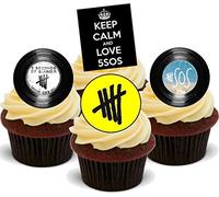5SOS Mix Music Band Teenage - Fun Novelty Birthday Premium Stand UP Edible Wafer Card Cake Toppers Decorations (Standard, 12 Pack)