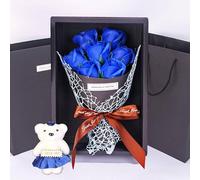 5star Be The Best Rose Bear Artificial Flower Box Flower Bear, Rose Box for Mum Wife Girlfriend Soap Flower Forever Rose Gifts, Romantic Gift for Mother's Day Valentine's Day (Light Blue)