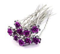 5starwarehouse® 10x Bridal Wedding Prom Silver Crystal Diamante Rose Flower Hair Pins Clips Grips (Purple)