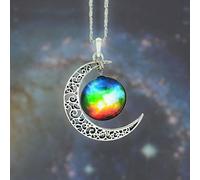 5starwarehouse® Galaxy Pendant Silver Necklace Stars Colourful Glass Hollow Crescent Moon Space - With 5star Cloth (3)