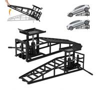 5T Hydraulic Car Ramps with Wheels, 2-Pack Low Profile Vehicle Lift Stands | 250-380mm Adjustable Height Heavy Duty Workshop Service Ramps with Safety Pin for Van, SUV, Car Undercarriage Repair
