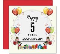 5th Anniversary Card for Husband Wife - Party Balloons - Happy 5th Wedding Anniversary Card for Partner, 145mm Greeting Cards Anniversaries