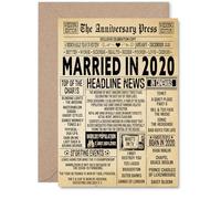 5th Anniversary Card for Men Women - Vintage Newspaper Married in 2020 - Happy 5 Year Wedding Anniversary Card for Husband Partner Wife Companion, A5 Anniversaries Greeting Cards