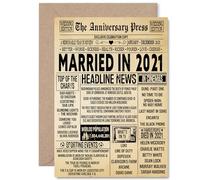 5th Anniversary Card for Men Women - Vintage Newspaper Married in 2021 - Happy 5 Year Wedding Anniversary Card for Partner Husband Companion Wife, A5 Anniversaries Greeting Cards