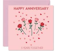5th Anniversary Card for Women Men - Love Heart Rose - Happy 5 Year Anniversary Card for Partner Companion Husband Boyfriend, 145mm Wedding Anniversaries Greeting Cards