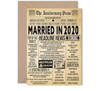 5th Anniversary Card for Women Men - Vintage Newspaper Married in 2020 - Happy 5 Year Wedding Anniversary Card for Partner Husband Companion Wife, 5x7 Inch Anniversaries Greeting Cards