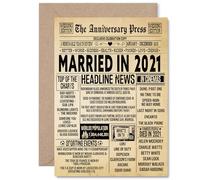5th Anniversary Card for Women Men - Vintage Newspaper Married in 2021 - Happy 5 Year Wedding Anniversary Card for Partner Husband Companion Wife, 5x7 Inch Anniversaries Greeting Cards
